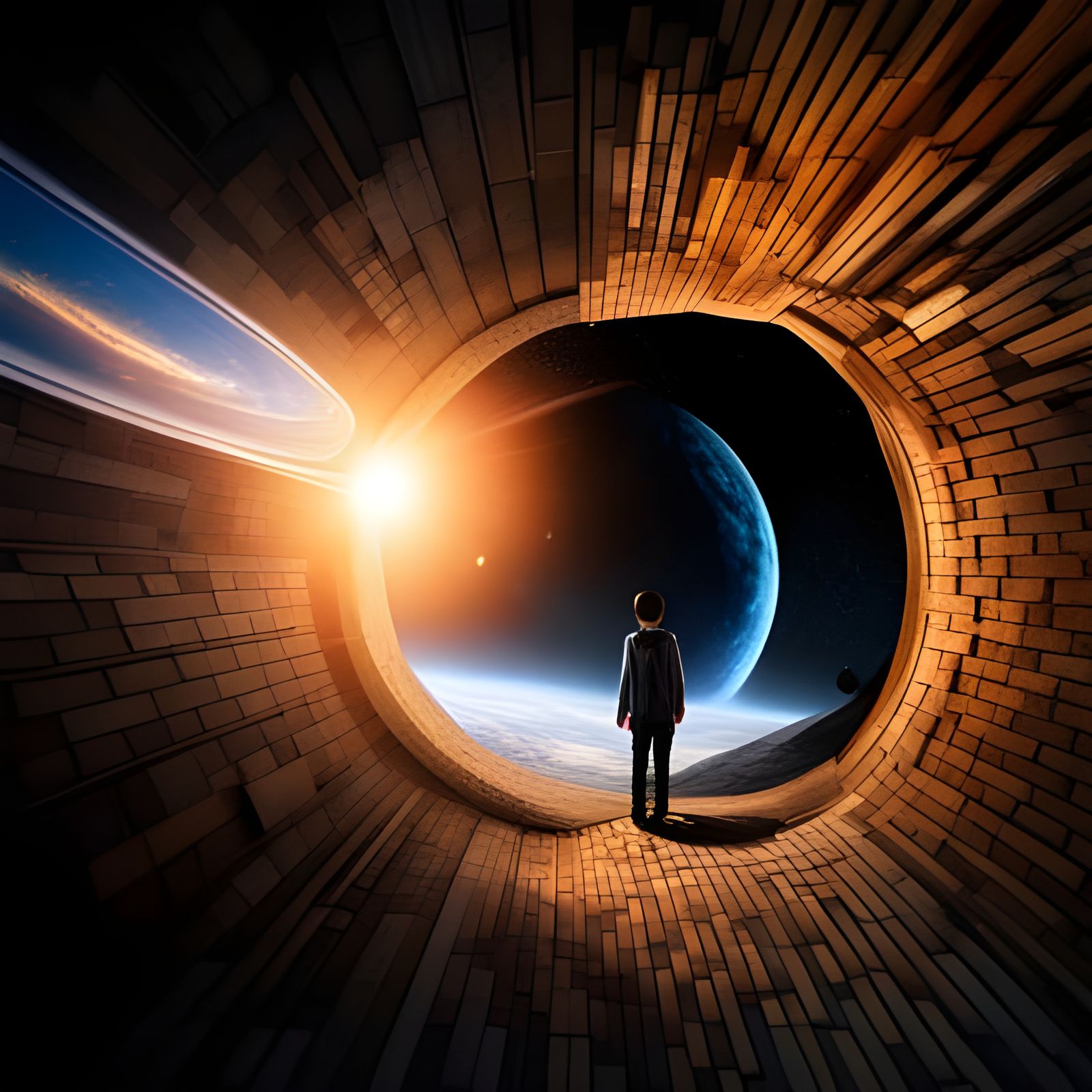 Boy Drifting in Space: Hyperrealistic Digital Art