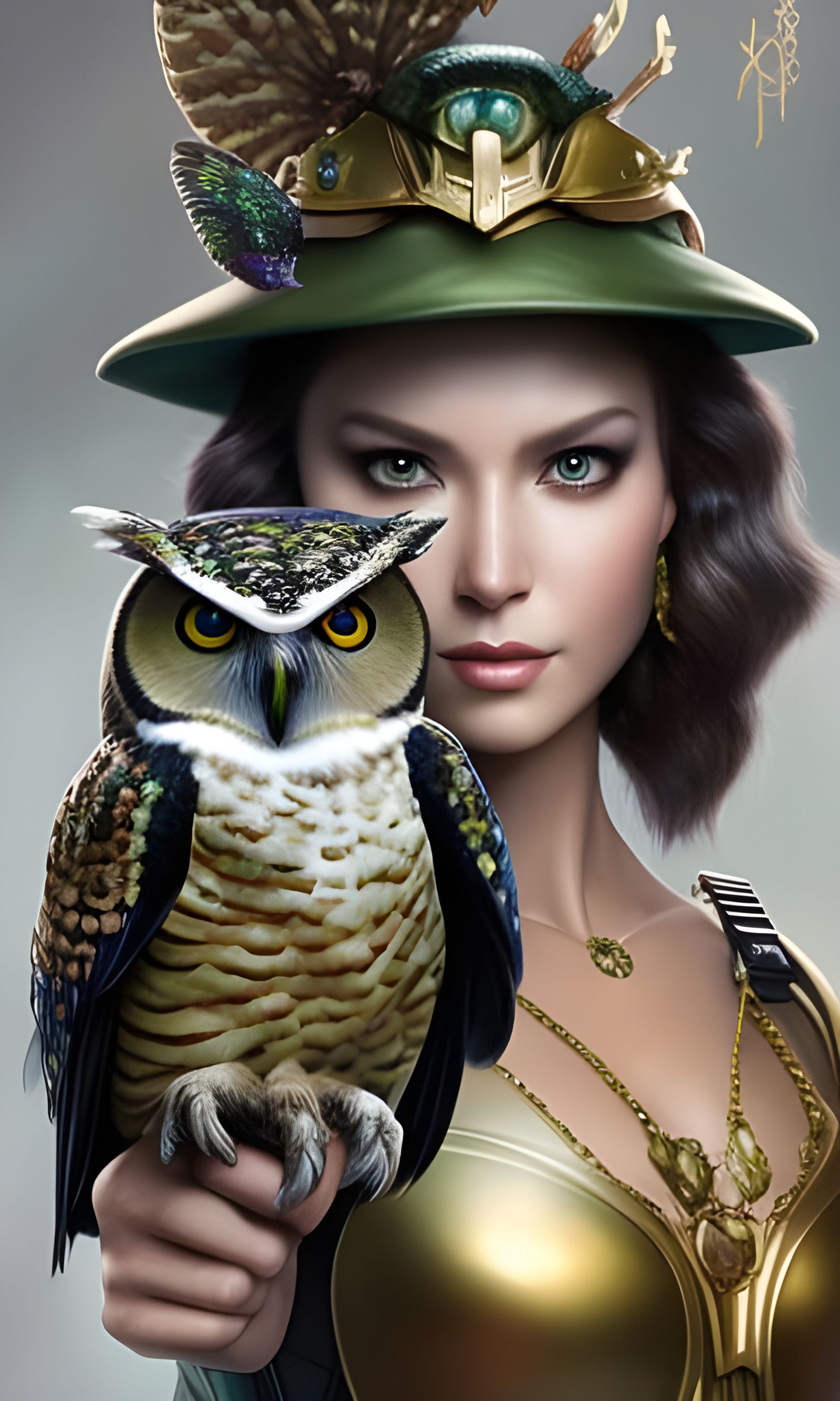 Mushroom Cyborg Princess with Owl Companion