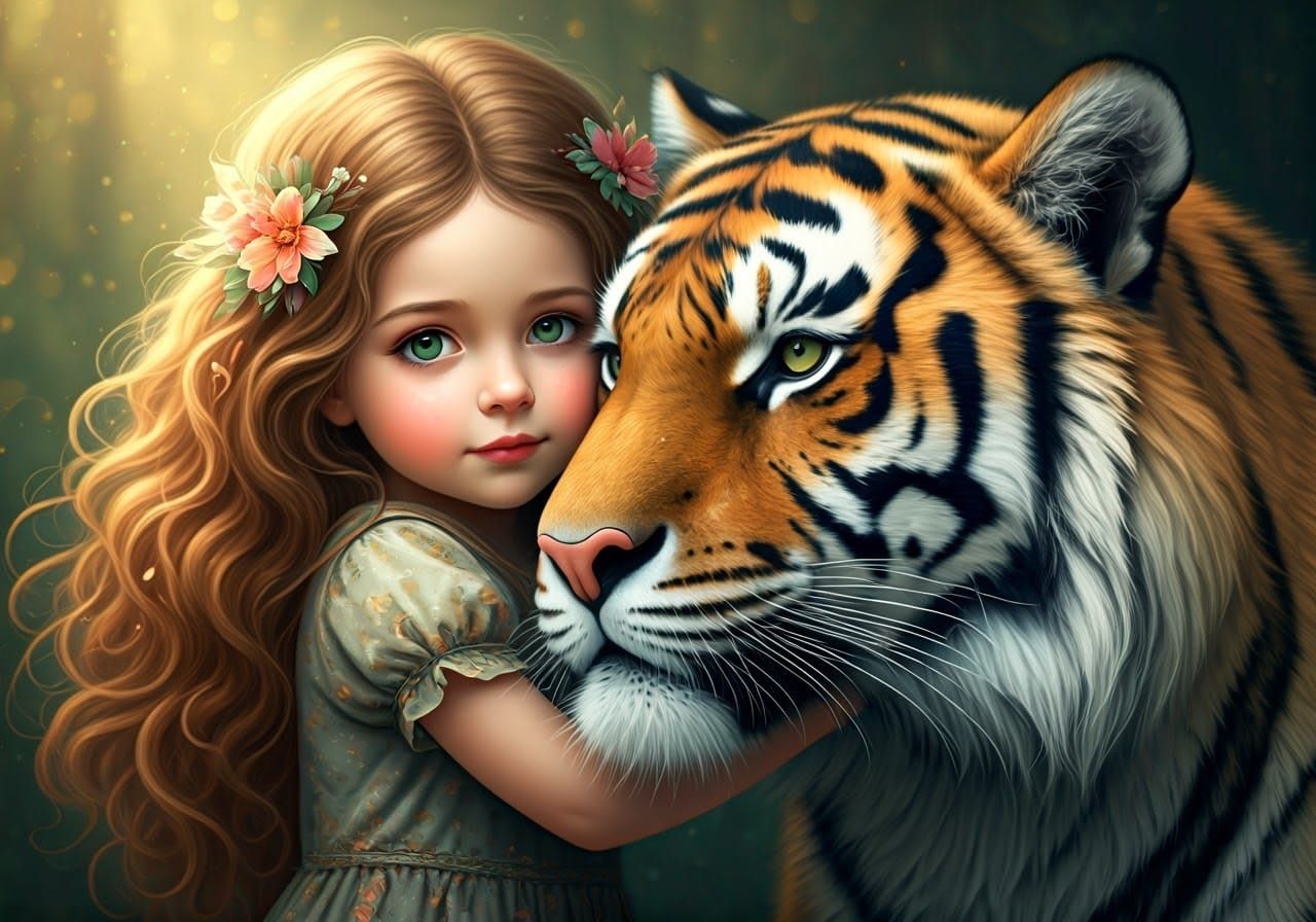 Whimsical Tiger Encounter in Pastel Colors