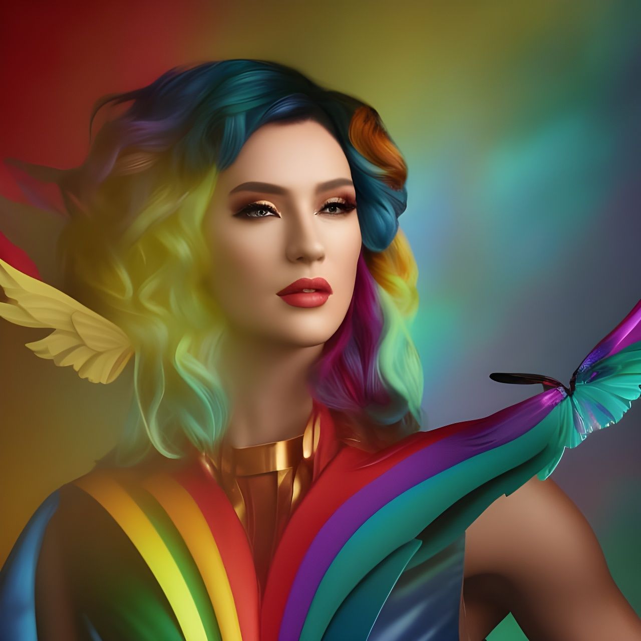 Rainbow Fashionista Portrait with Fairy Wings