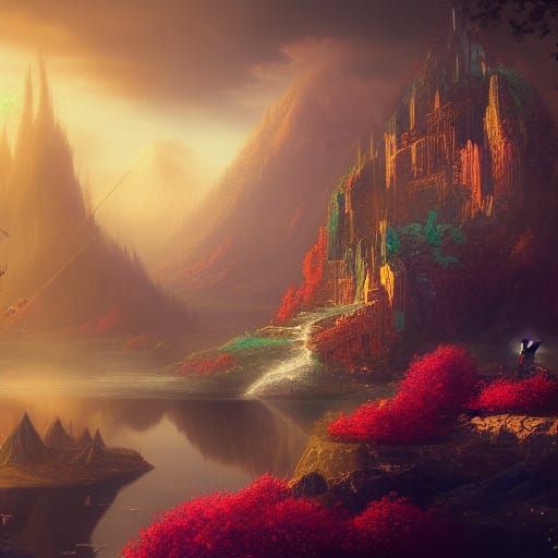 Fantastical Symphony: Detailed Matte Painting in Deep Color