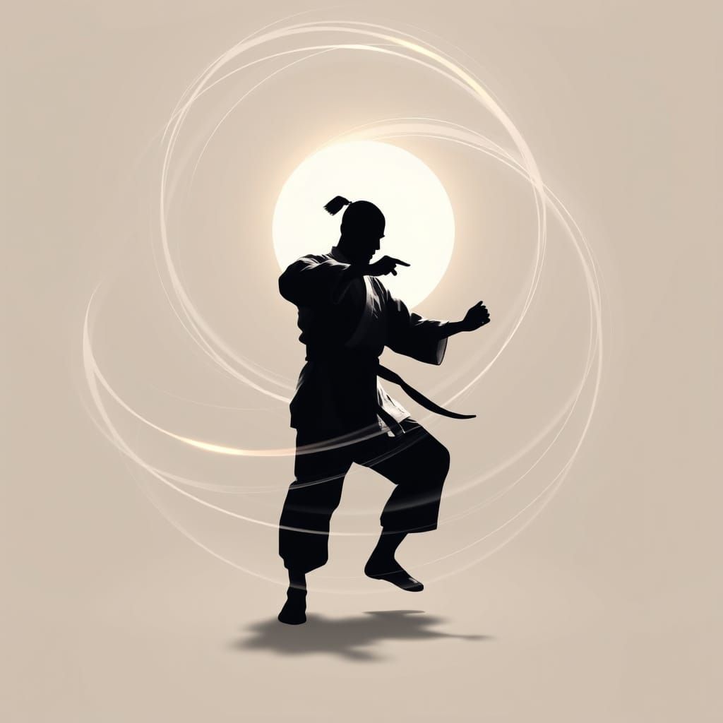 Stylized Karate Energy Flow in Abstract Zen Art