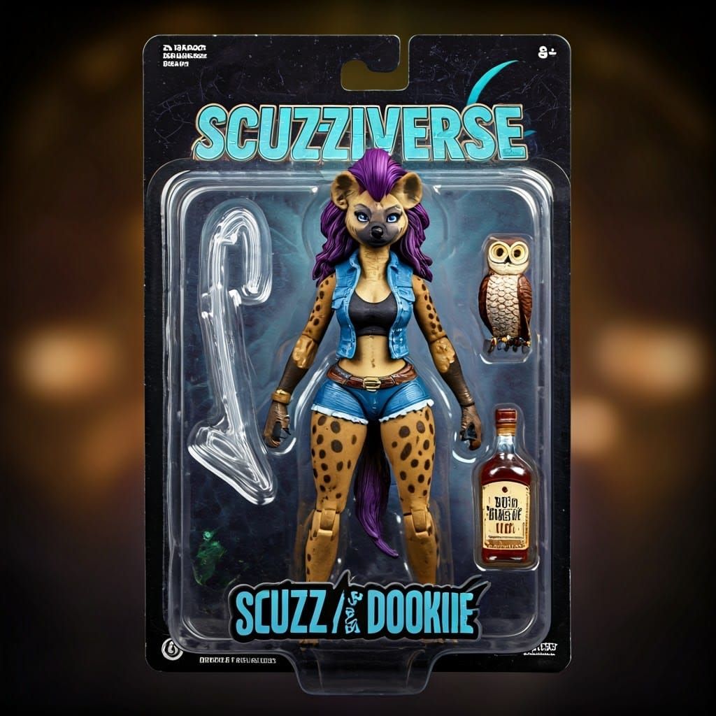 Surreal Action Figure Scene in Cyberpunk Style