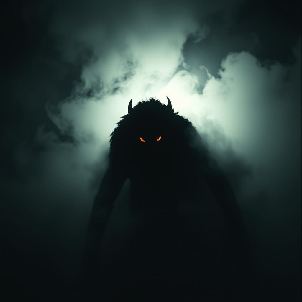 Shadowy Creature Emerges from Mist in Film Noir Style