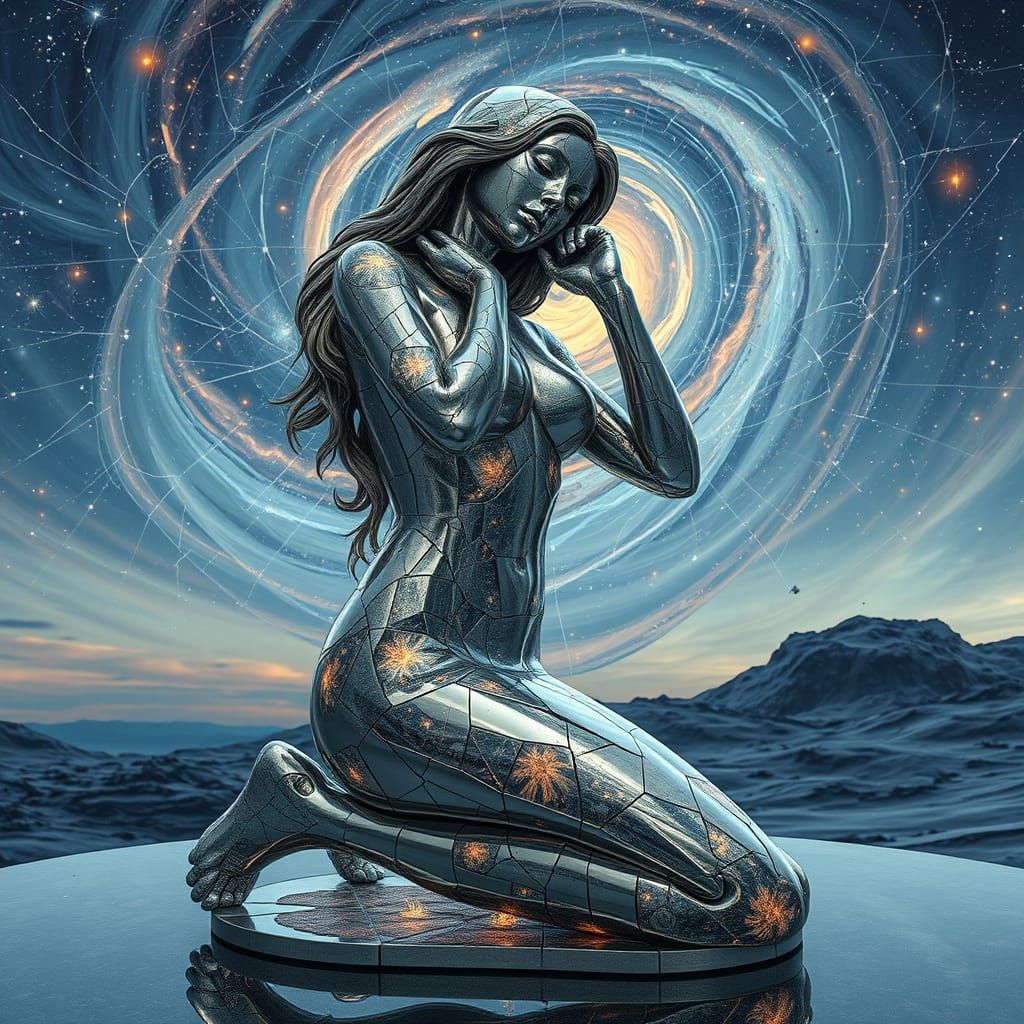 Surreal Goddess Reassembles from Shattered Mirrors amidst Co...