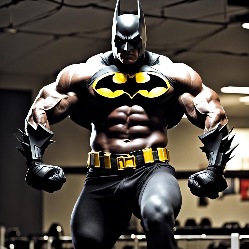 Shirtless Batman Bodybuilder in Comic Book Style