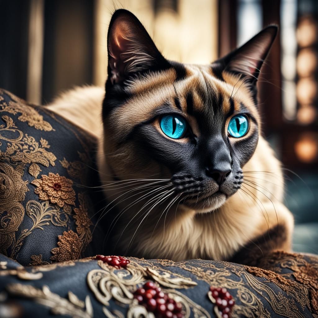 Hyperrealistic Siamese Cat Portrait in High Contrast