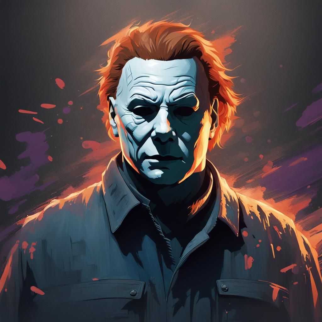 Michael Myers Portrait in Hyperdetailed Splash Art Style