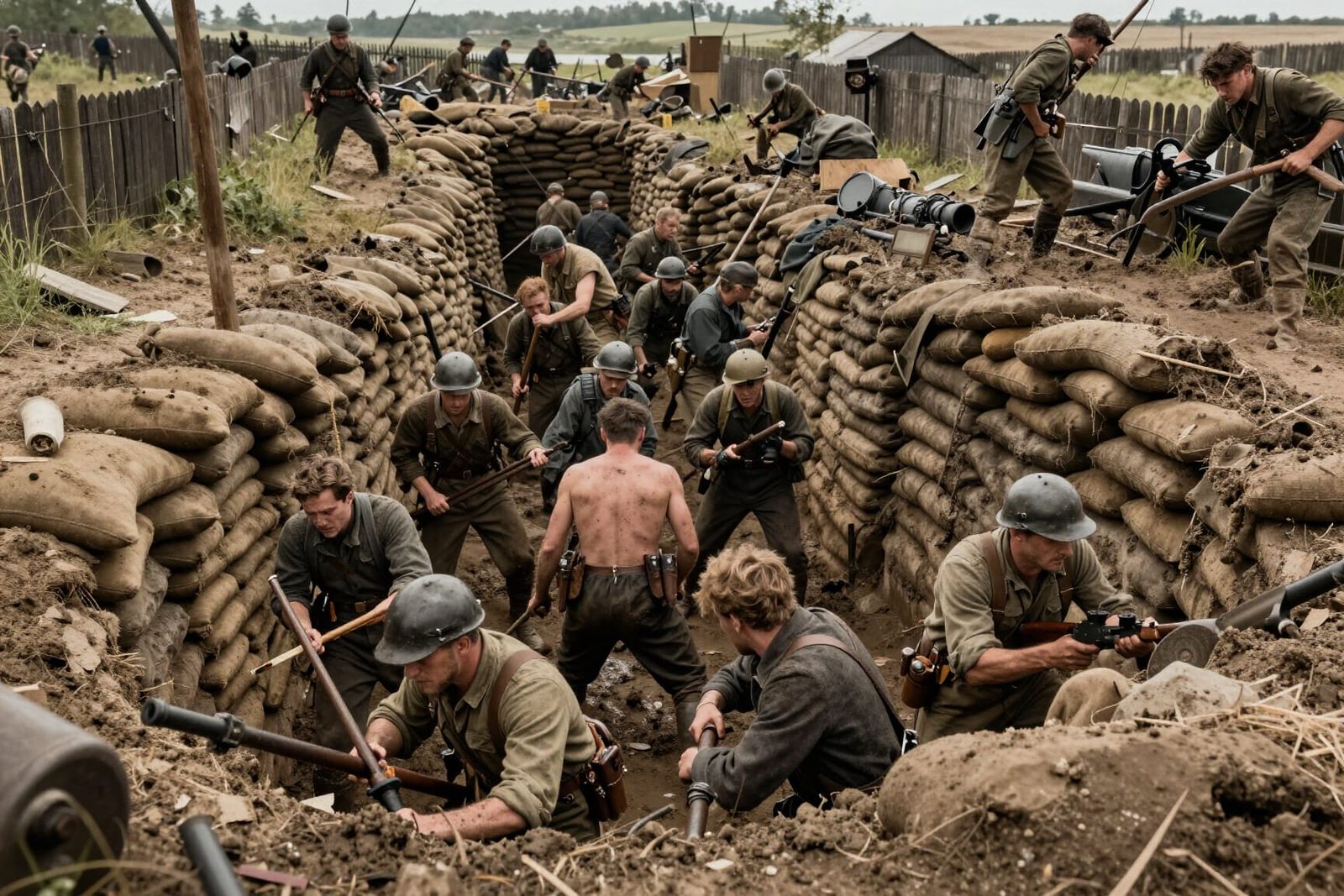 WWI Trench Warfare: Photorealistic Overhead View