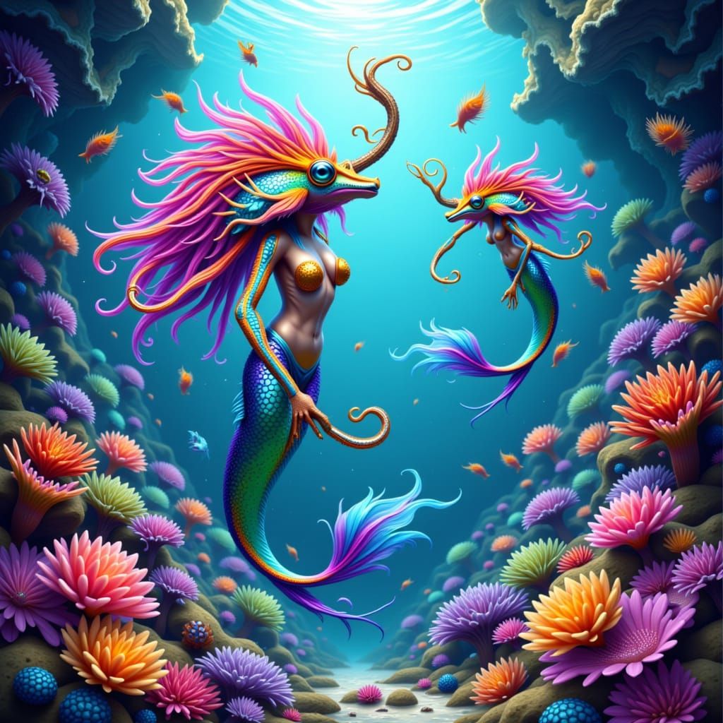 Merfolk in Coral Reef: A Digital Art Masterpiece