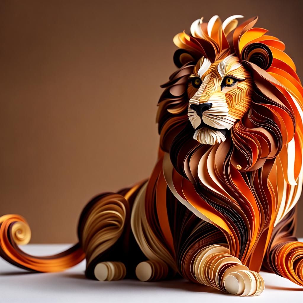 Majestic Paper Lion Sculpture in Warm Earth Tones