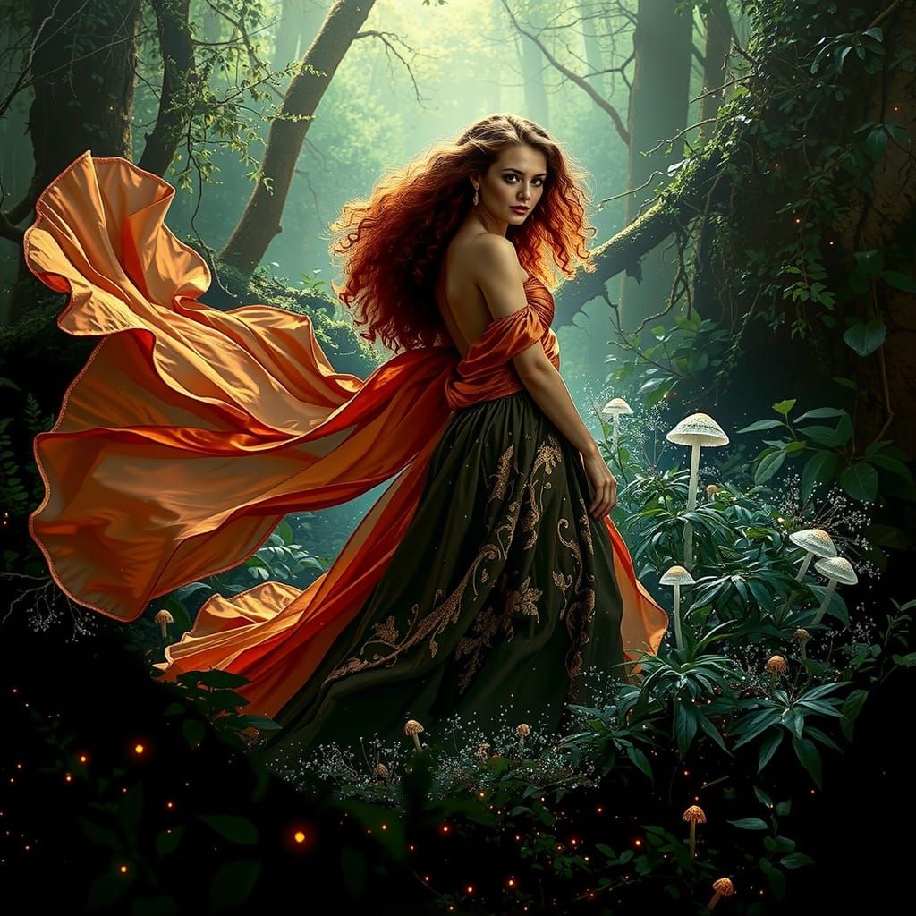 Ethereal Woman in Bioluminescent Forest