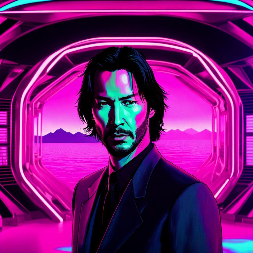 Keanu Reeves in Vaporwave Tim Burton Style