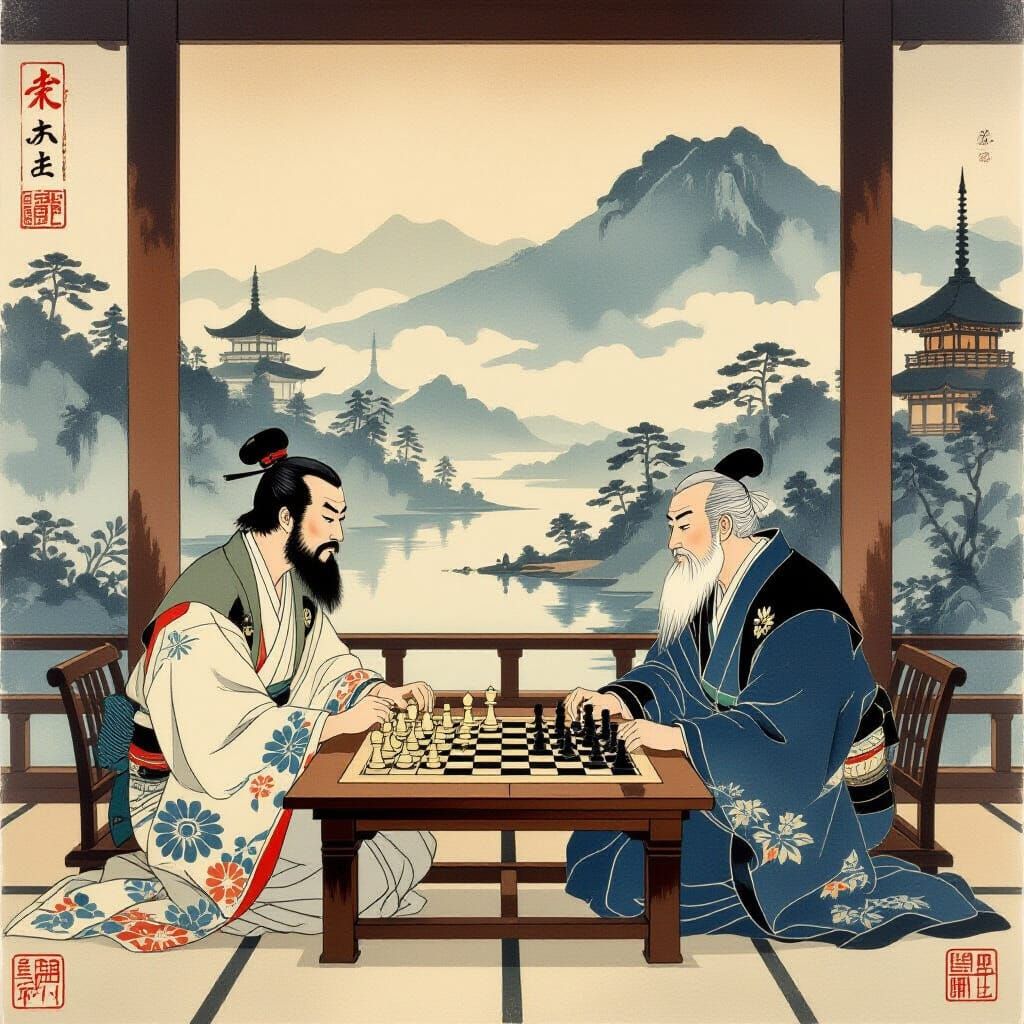 Ukiyo-e Chess Match: Da Vinci vs Hiroshige
