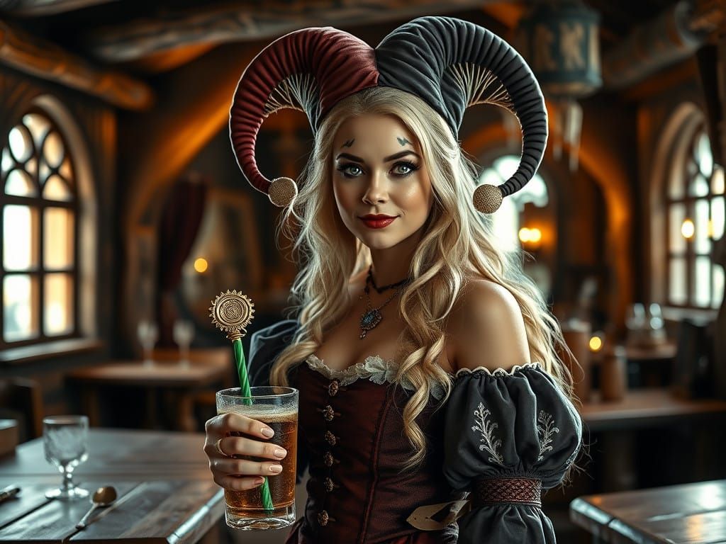 Medieval Tavern Scene with a Blonde Jester