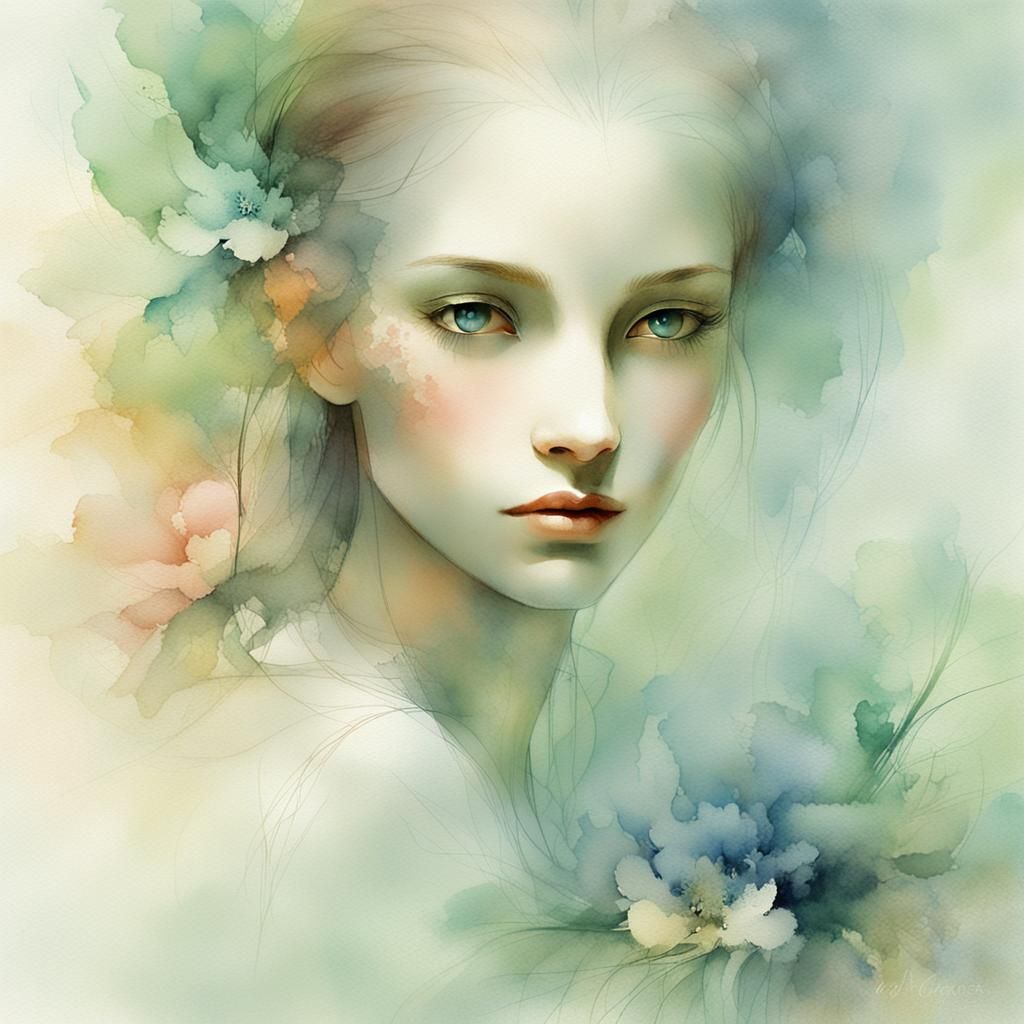 Pastel Portrait in Watercolor Style