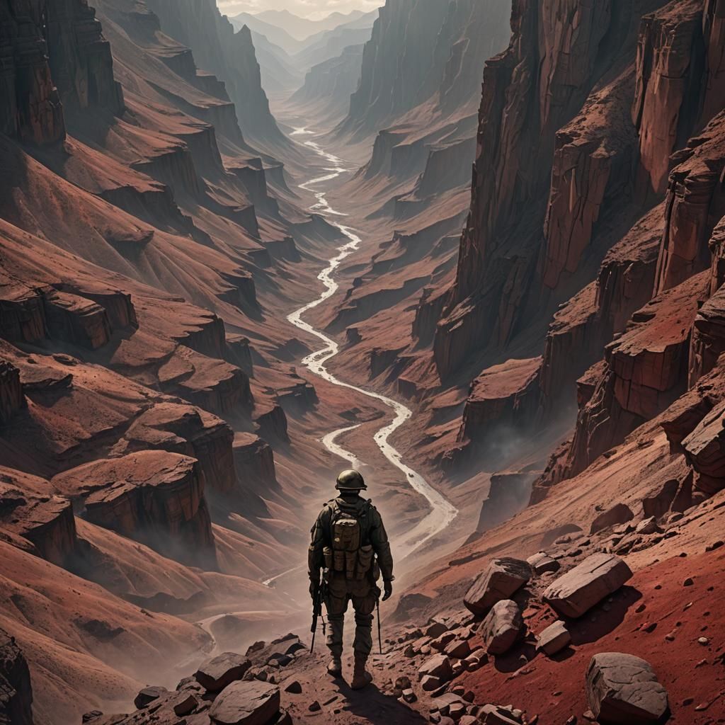 Wounded Soldier's Journey Through a Canyon: Digital Matte Pa...