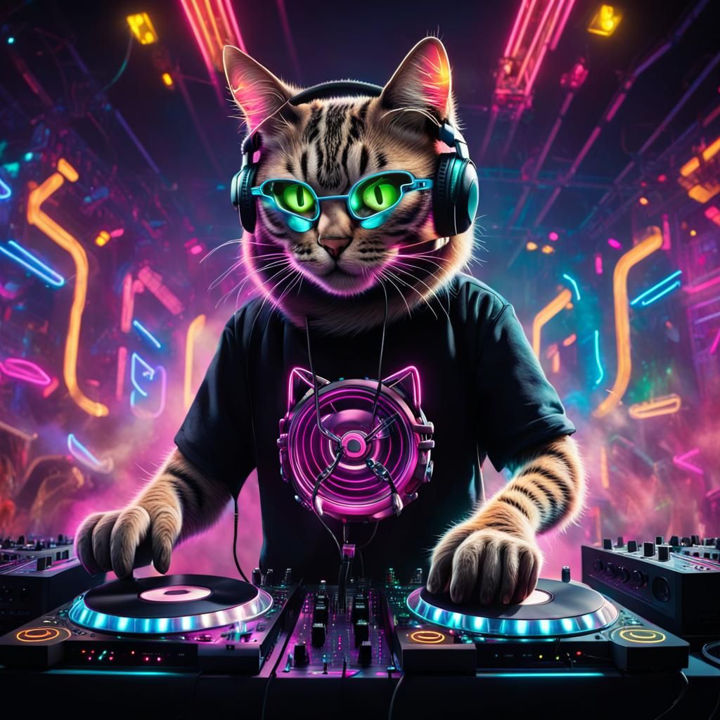 Neon Cat DJ Plays Dubstep at Rave