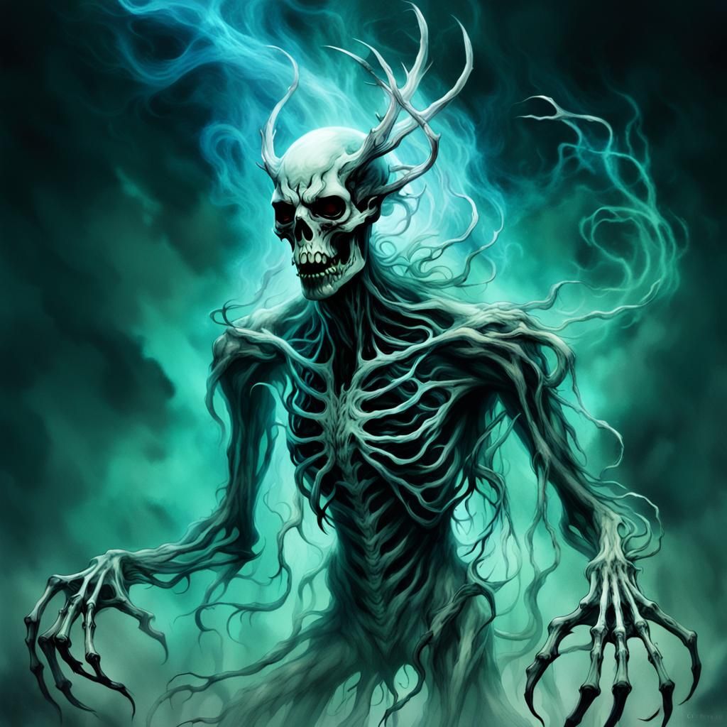 Ethereal Wendigo Spectre in Dark Fantasy Illustration