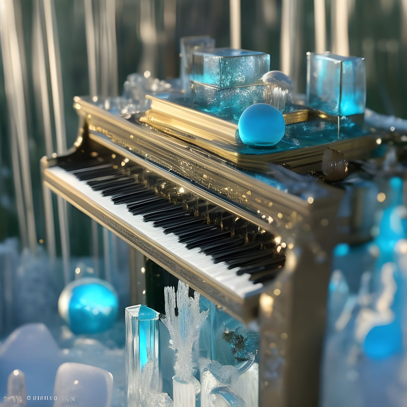 Frozen Piano in Winter Fantasy Landscape
