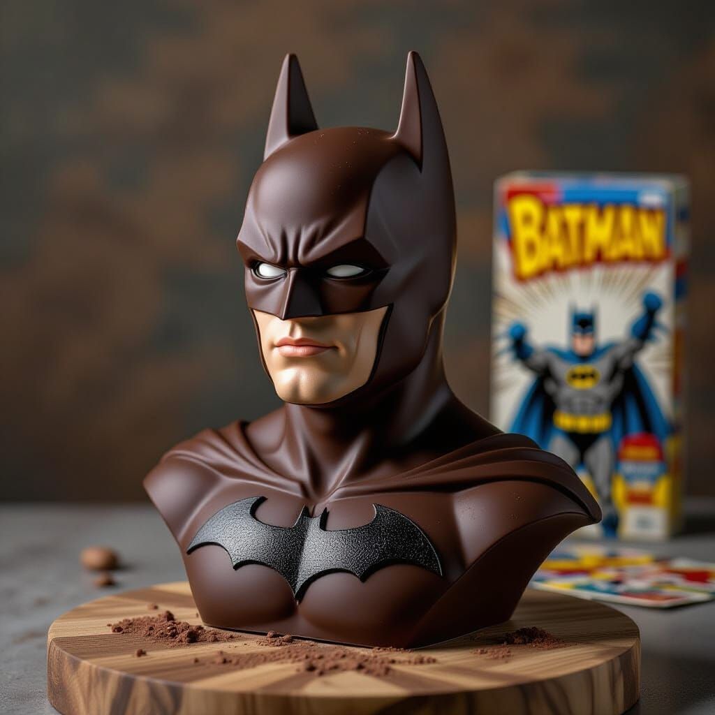 Hyperrealistic Chocolate Batman Bust Sculpture