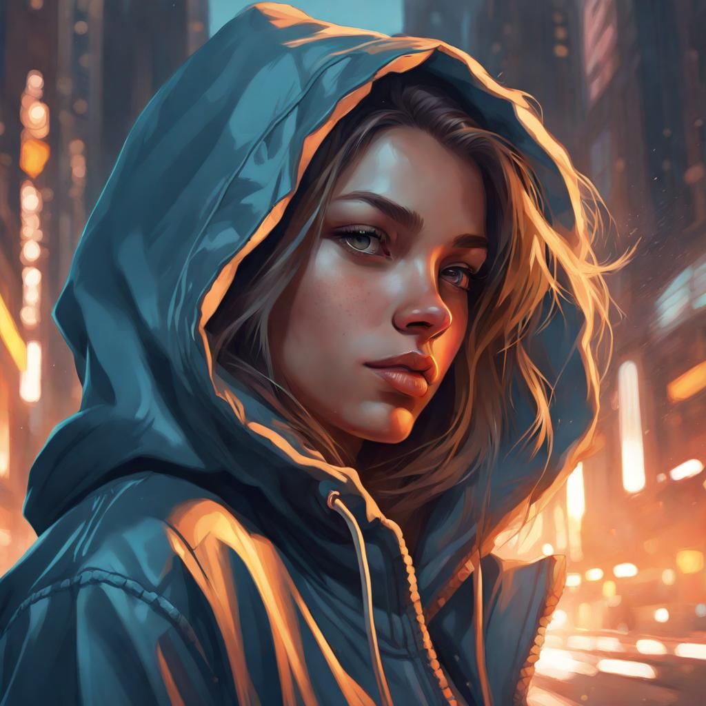 Hooded Teenager Portrait in Hyperdetailed Style