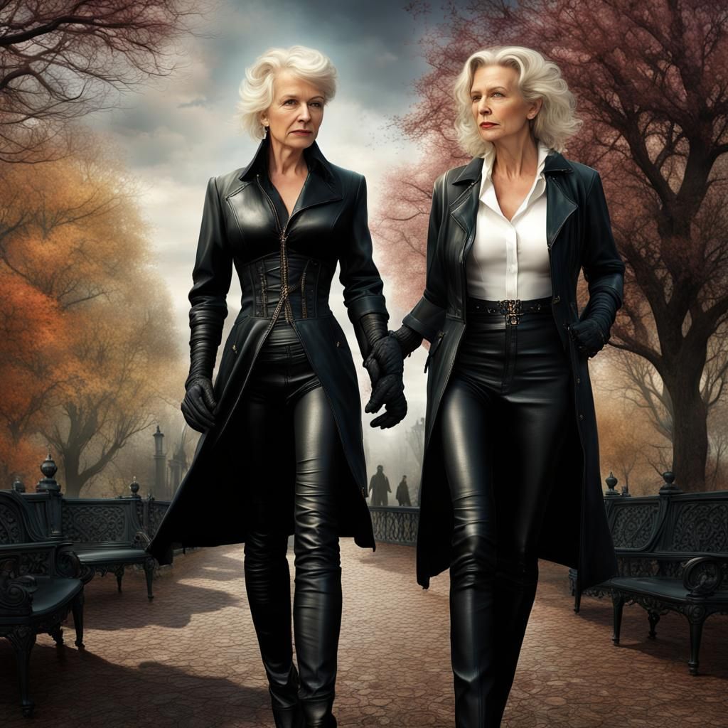 60 year old woman, blonde, tight black leather pants, white ...