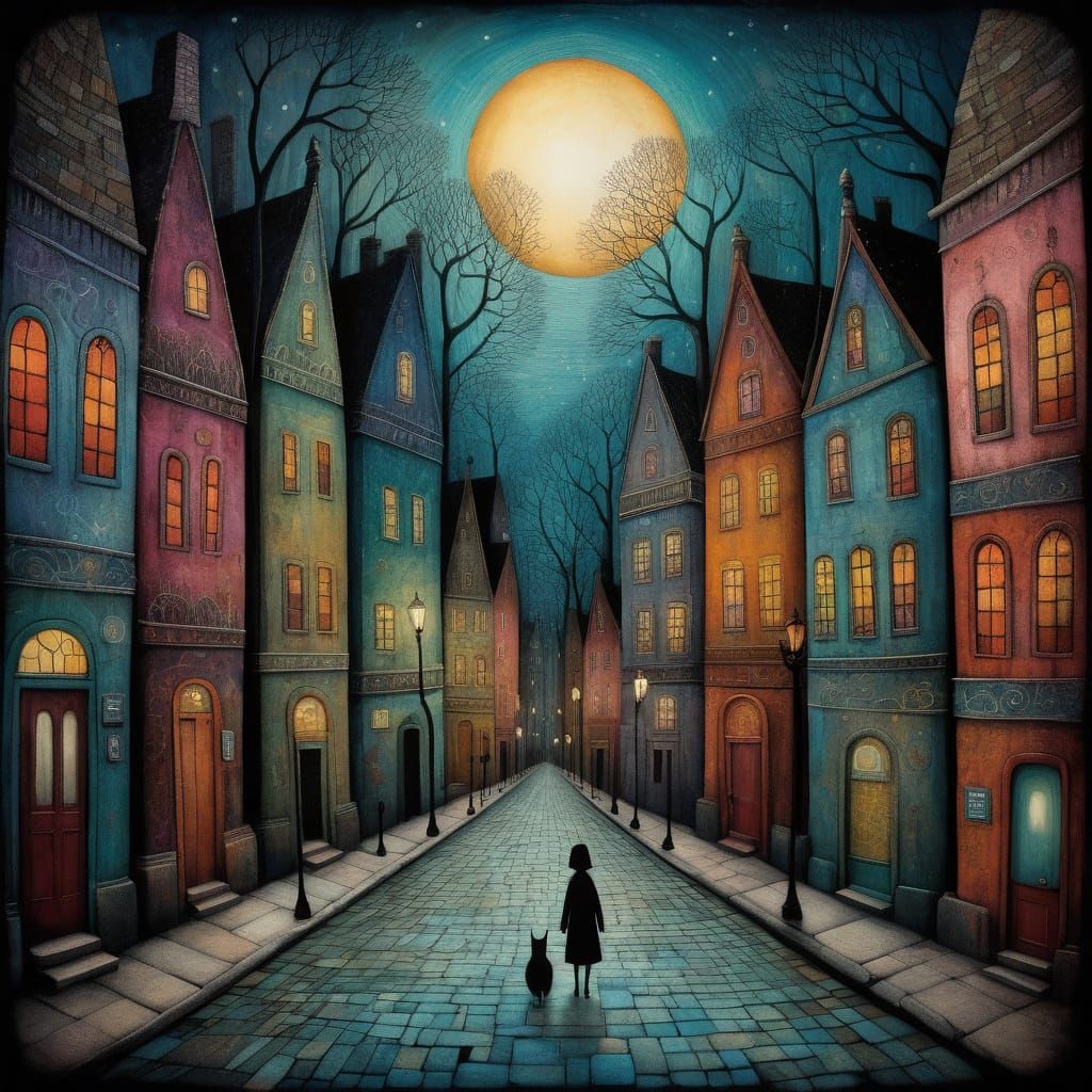 Alicia and Mr. Miao take a moonlight stroll through the town.