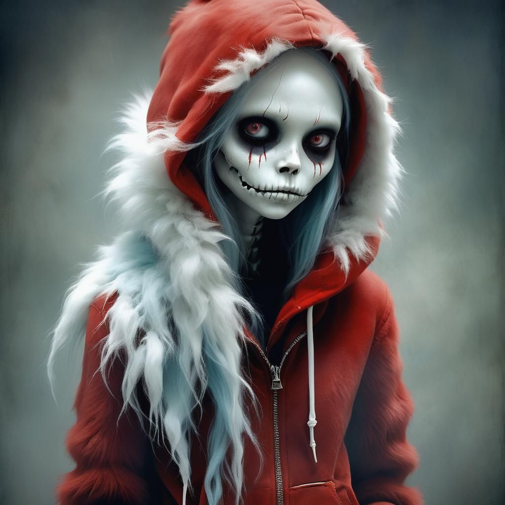 Haunting Portrait of a Girl in Red Hoodie