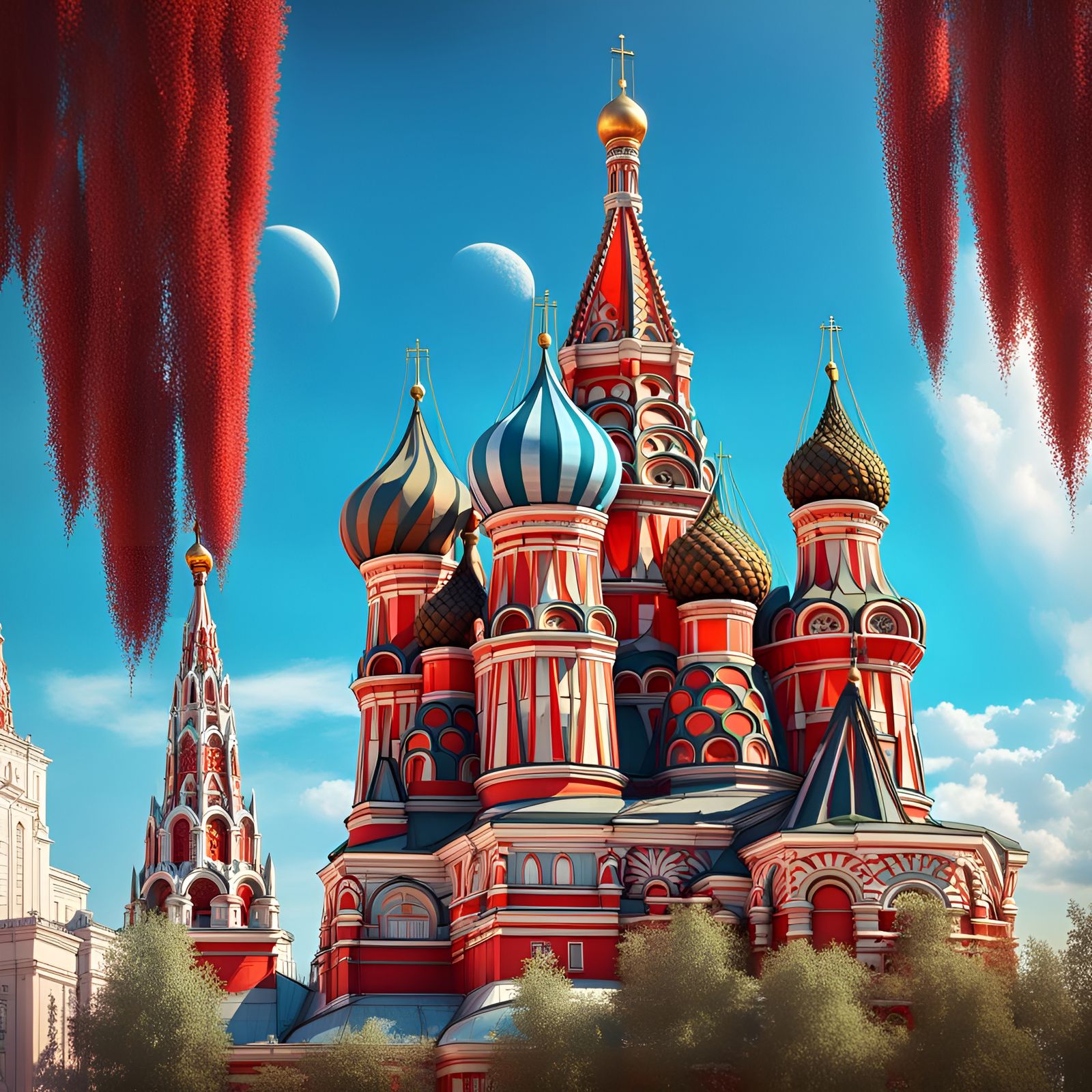 Futuristic Red Square and Saint Basil's in Cyberpunk Style