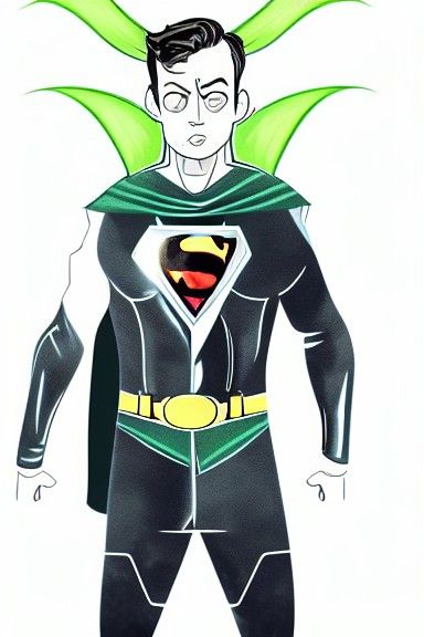 Dynamic Superhero with Flowing Green Cape