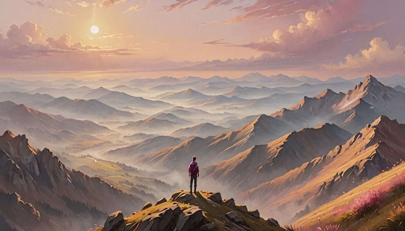 Mountain Vista Digital Painting in Oil on Canvas Style