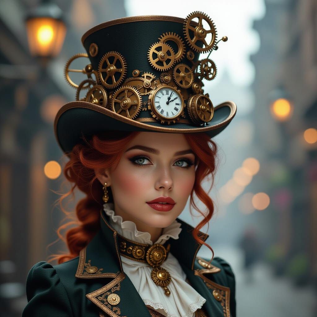 Steampunk Woman With Intricate Clockwork Hat