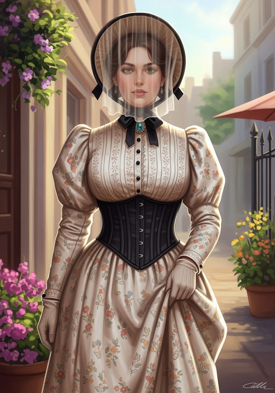 Victorian Woman in Modern City, Impressionistic Style