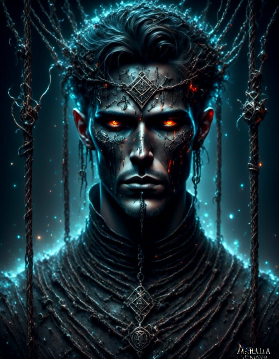 Tarot: The Hanged Man_male, TRON inspired, face up, 8K resol...