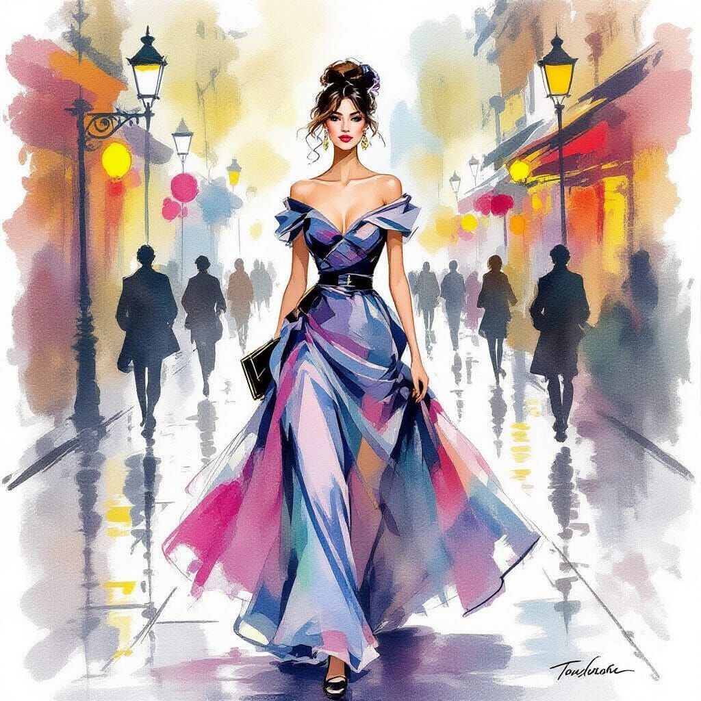 Parisian Woman in Watercolor Fashion Illustration