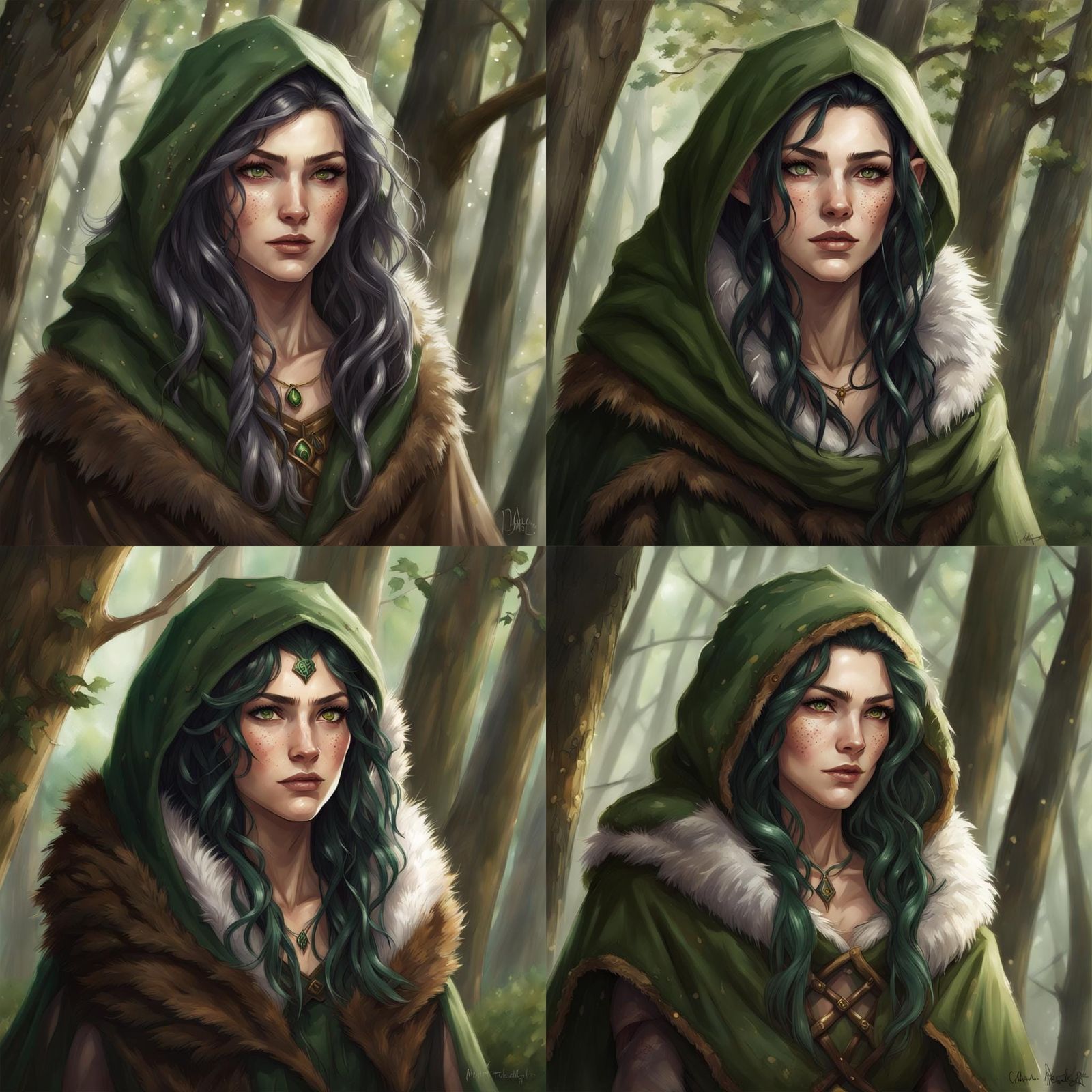 Half-Elf Druid with Fur Cloak Portrait