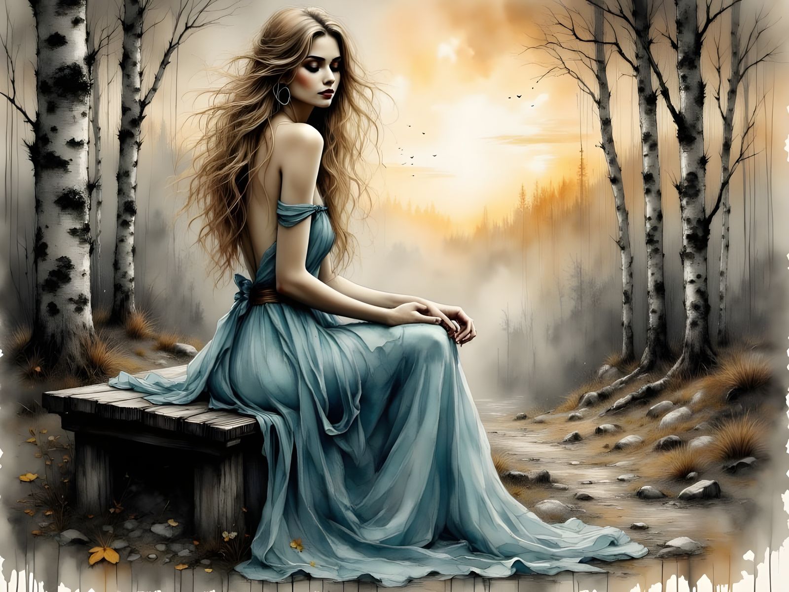 Norse Goddess in Charcoal Sketch Style