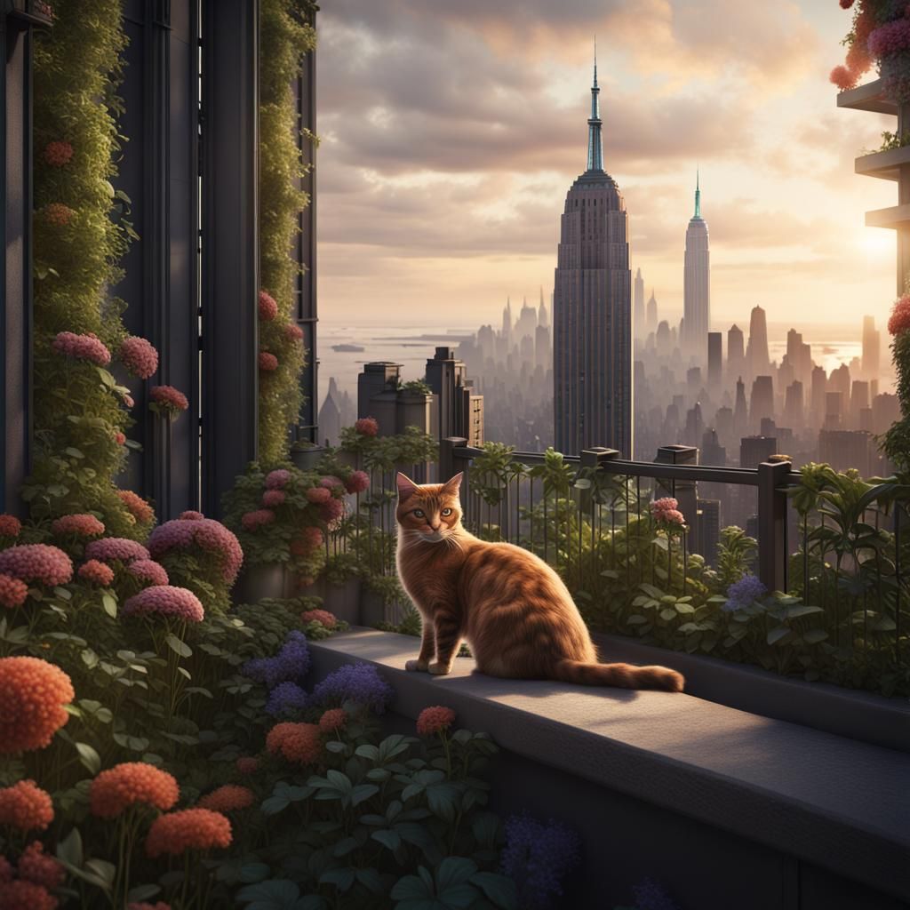 Rooftop Garden with Cat and Empire State Building