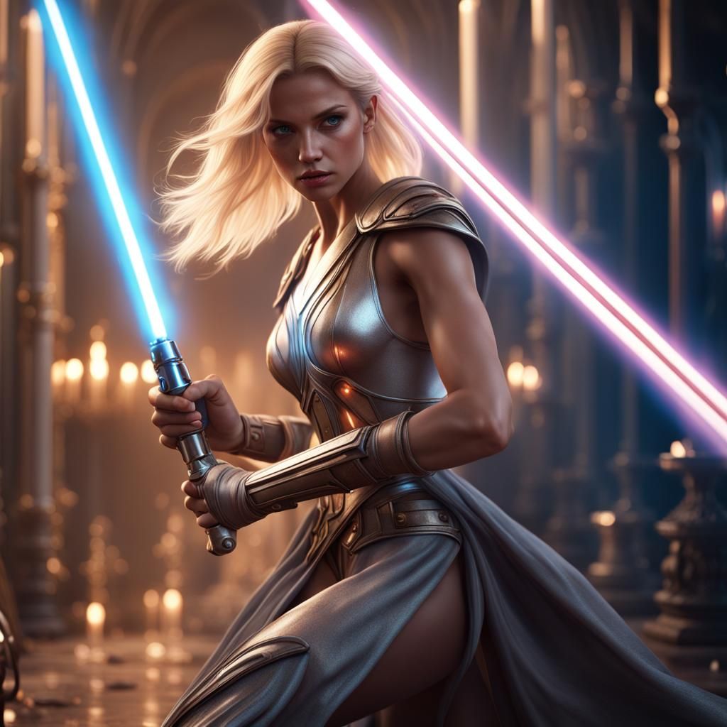 Blonde Angel Wielding Lightsaber: Fantasy Concept Art