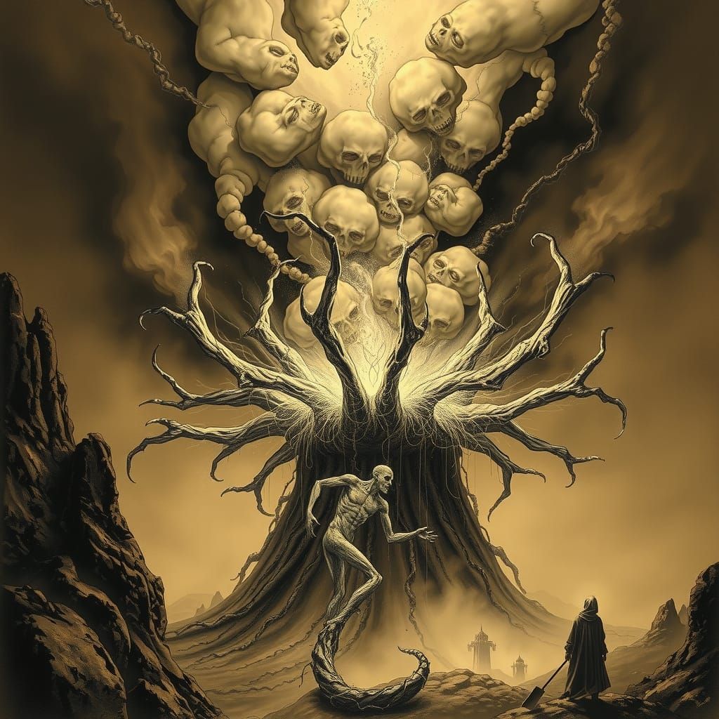 Demonic Ghoul Graffiti in Sepia Tones