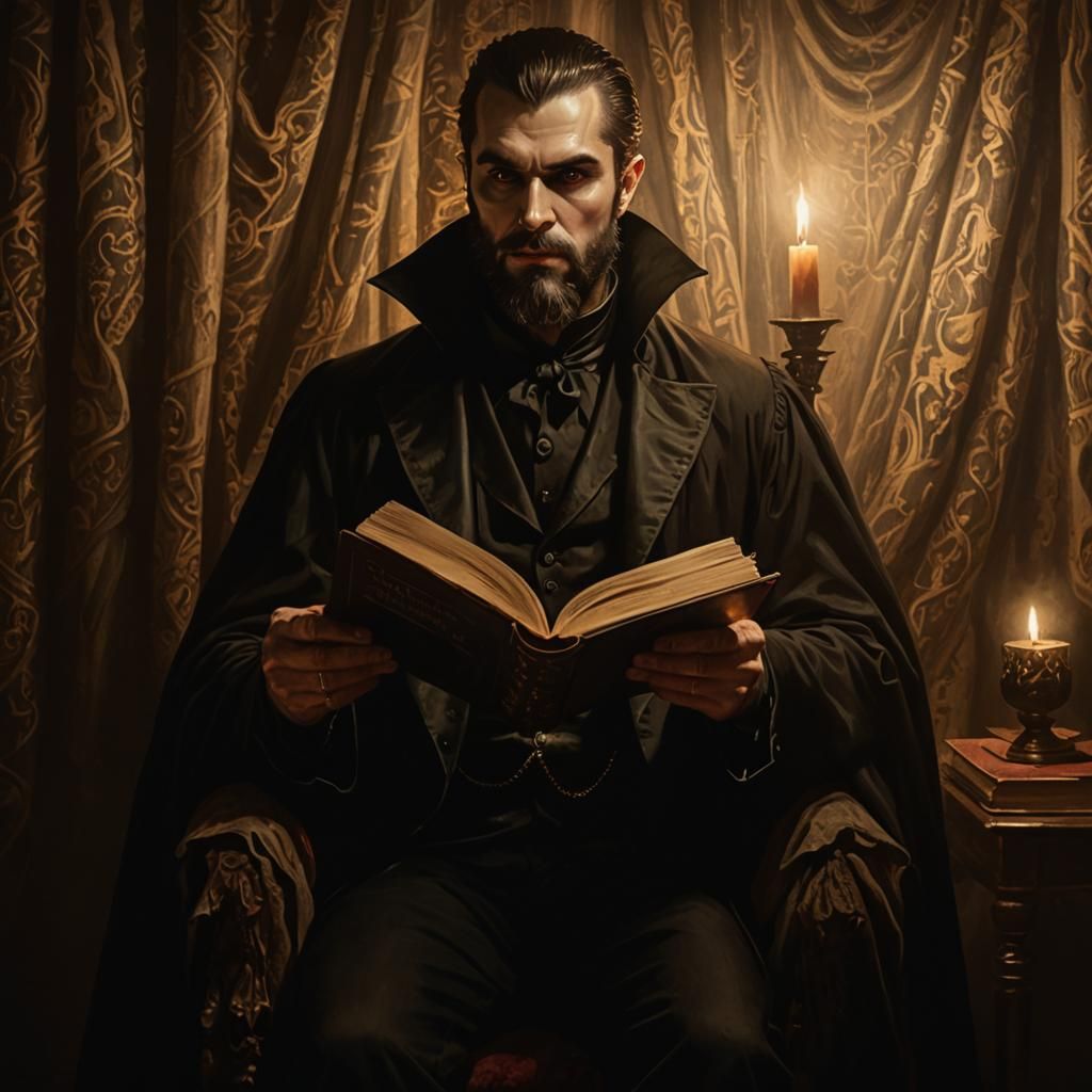 Bearded Vampire Reading by Candlelight