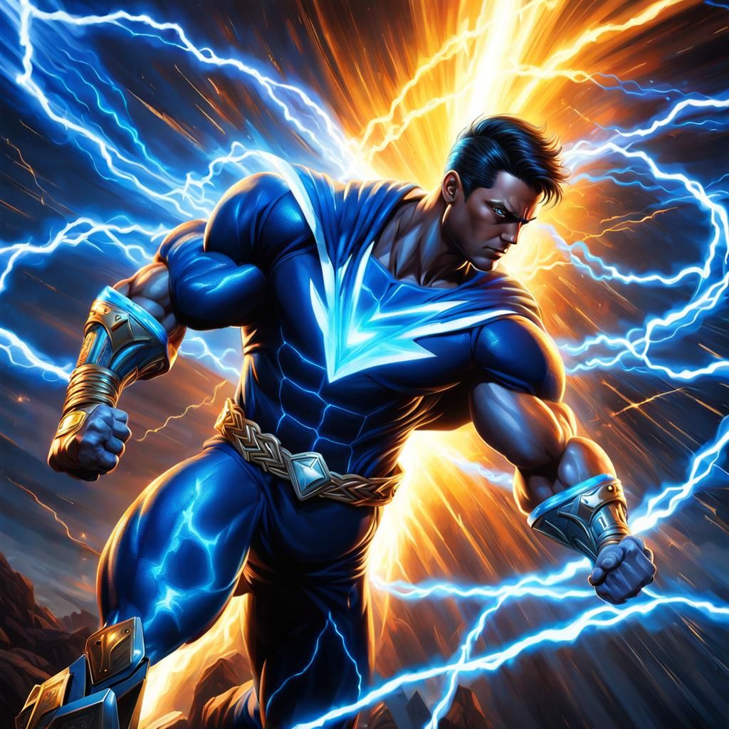 Hero with Electric Power in Dynamic Pose