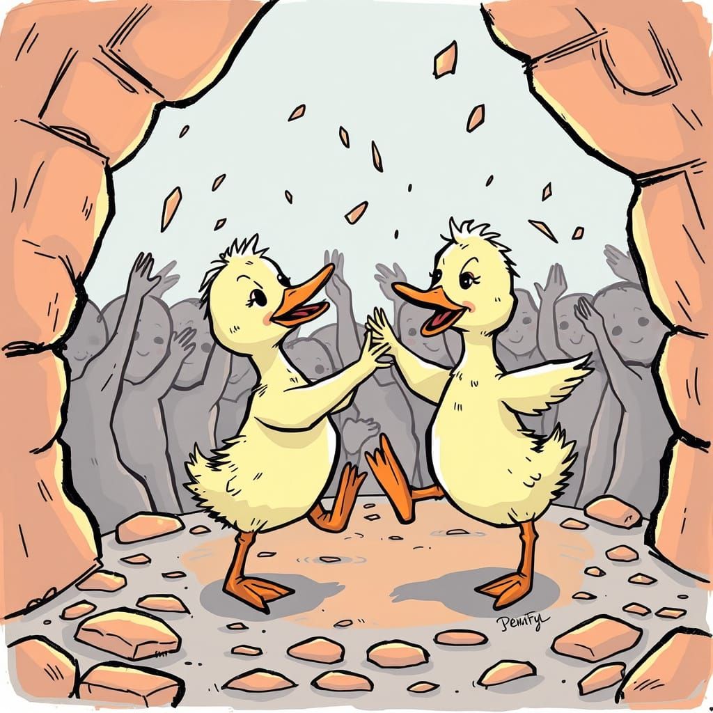 Cartoon Ducklings Slam Dancing in Mosh Pit