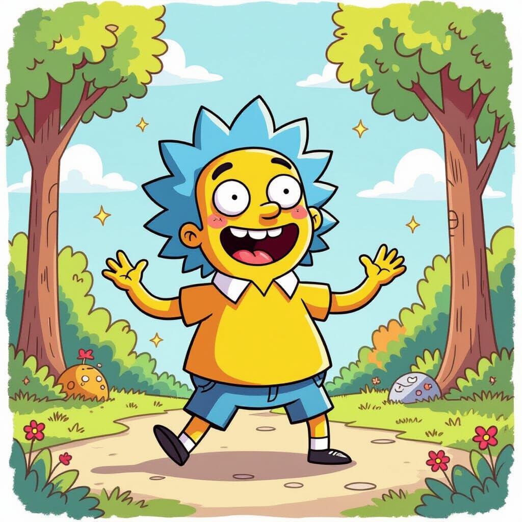 Comical Cartoon Character in Watercolor Style