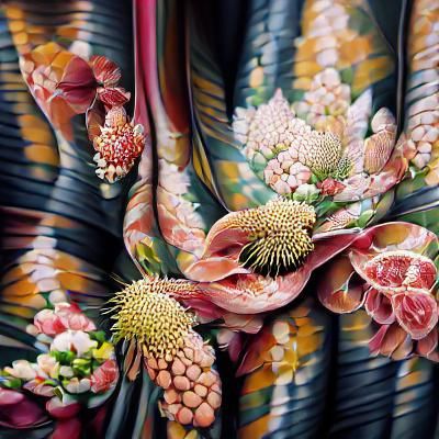 Exotic Japanese Floral Fabric Designs as Oil Painting