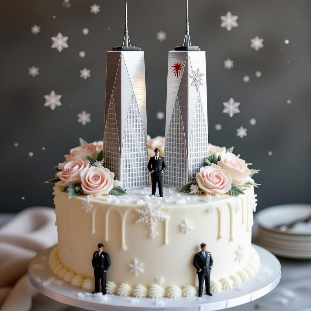 Twin Towers Cake Commemoration in Realistic Style