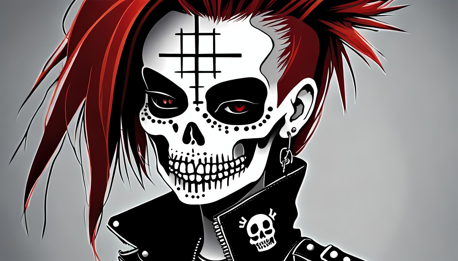 Redhead Punk with Skull Imagery