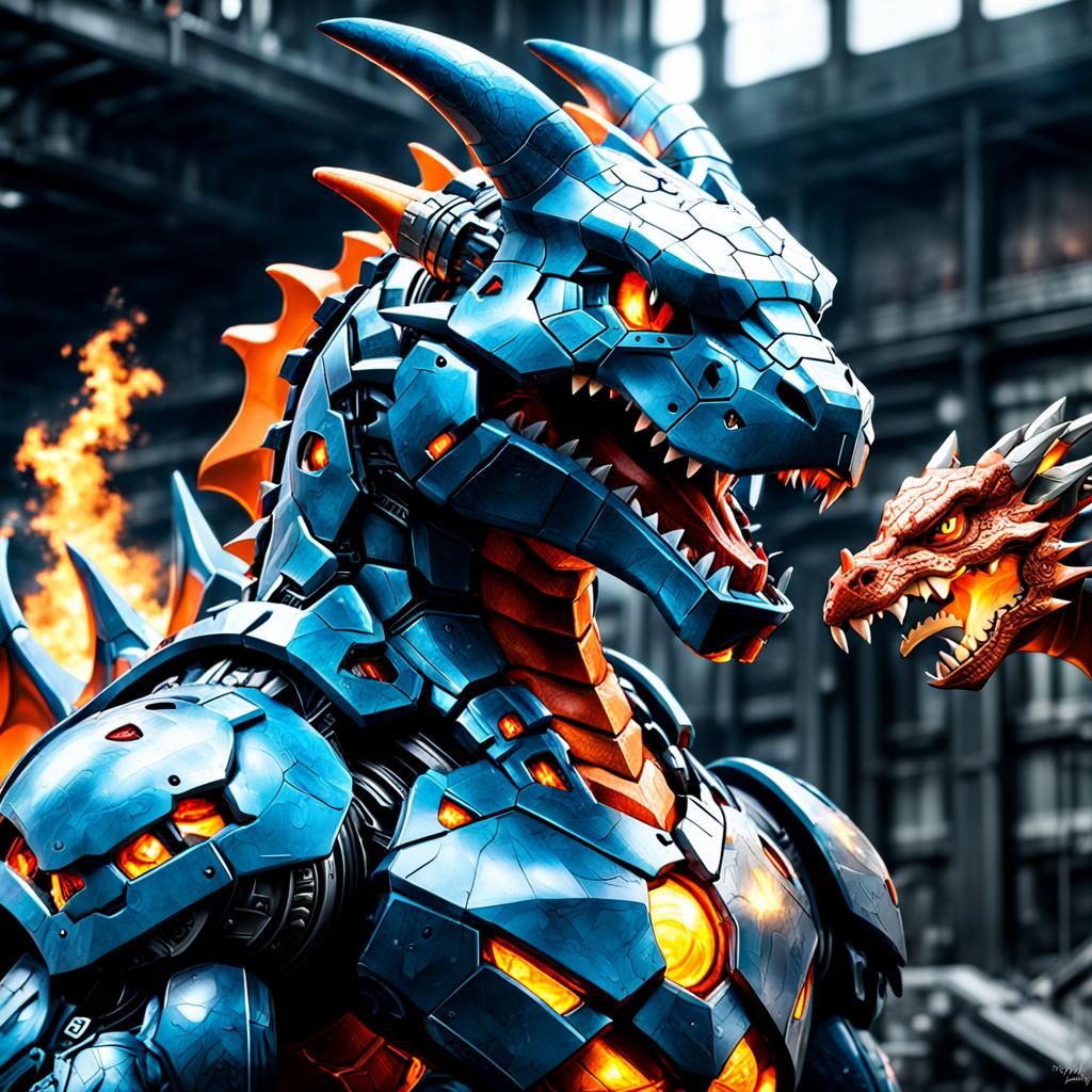 Hyperrealistic Cyborg Charizard in HDR