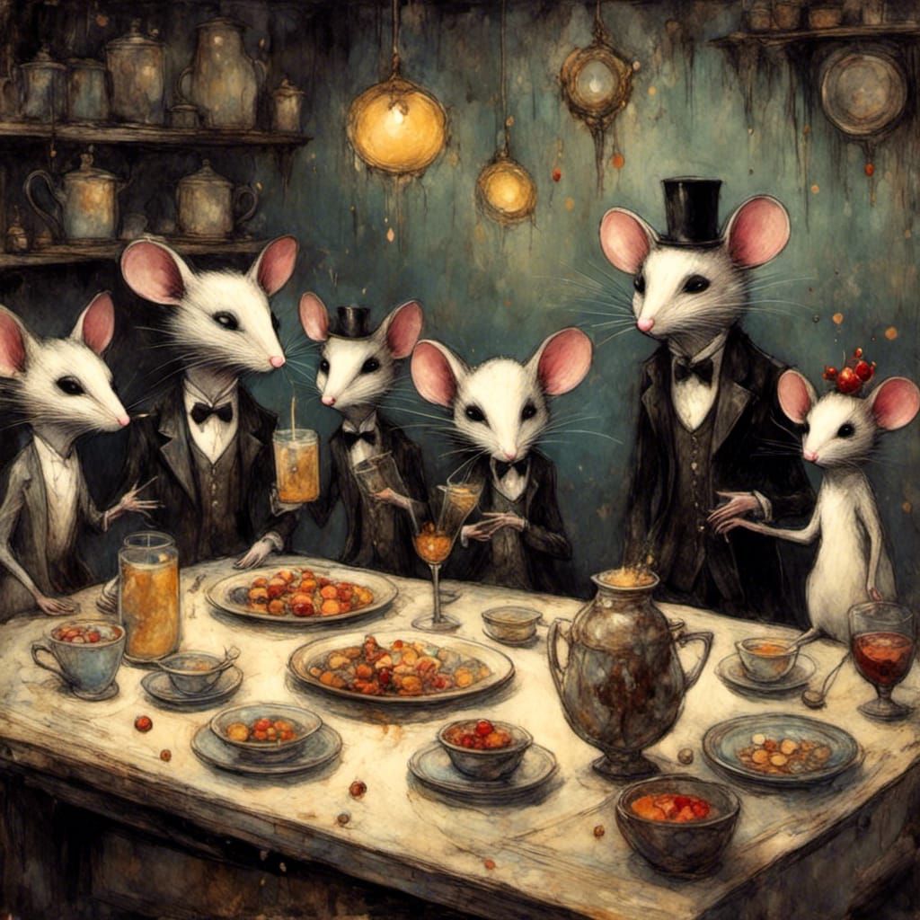 Goth Punk Mice Party in Art Brut Style